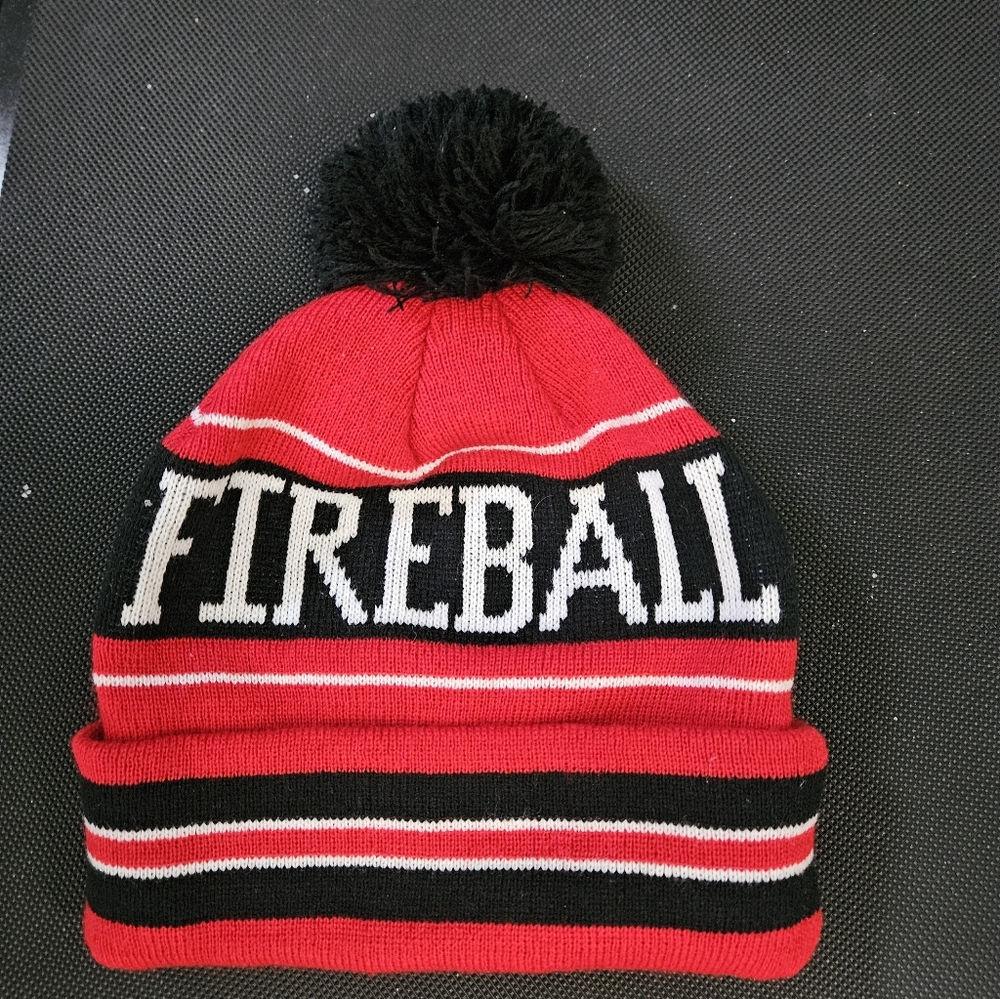 FIREBALL.  Red and Black Pom-Pom Beanie Hat